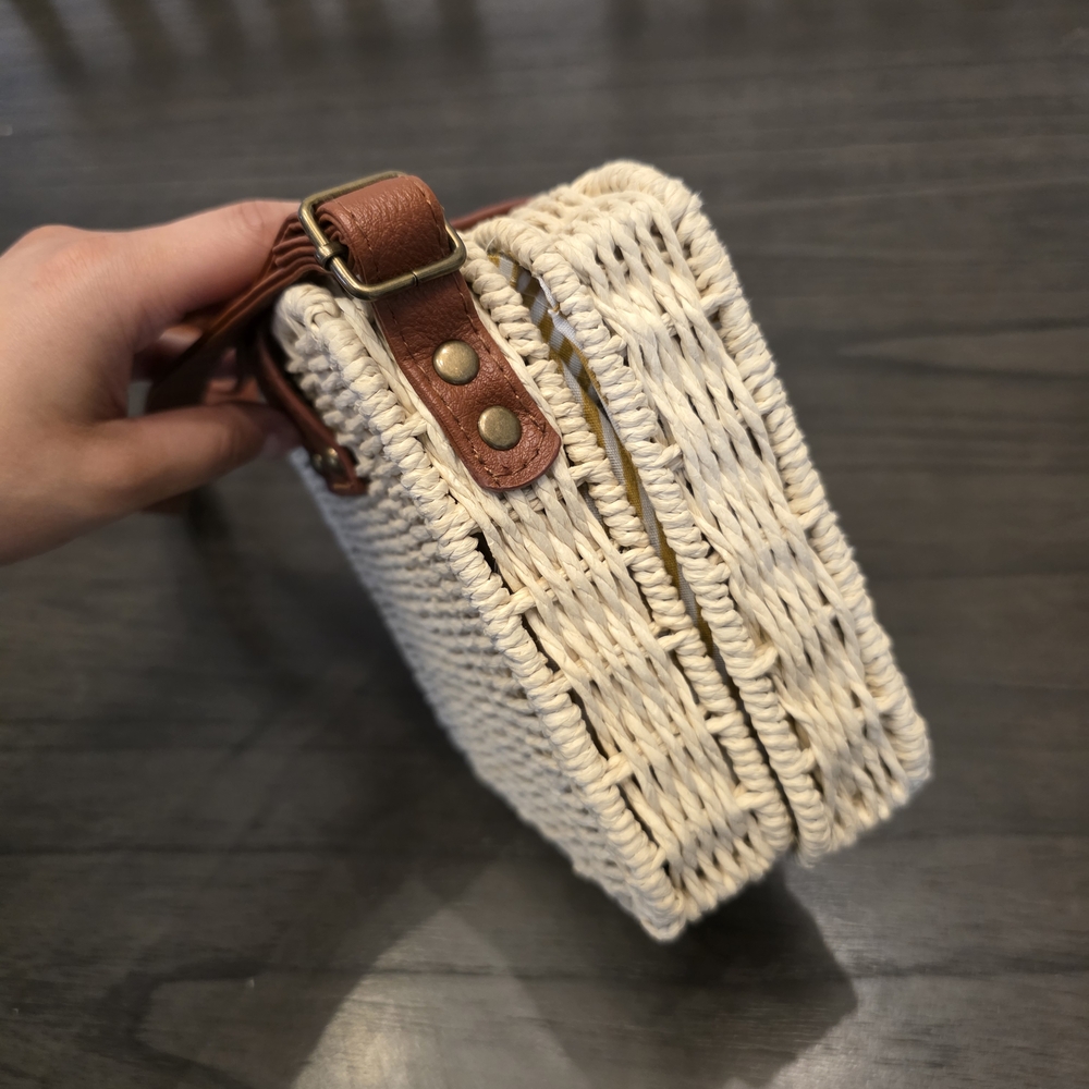 Mini Stylish Cream and Brown Woven Crossbody Bag - Picture 10 of 12